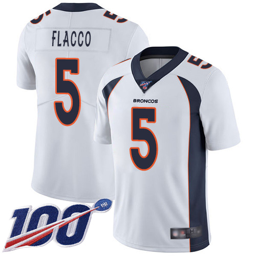 Men Denver Broncos #5 Joe Flacco White Vapor Untouchable Limited Player 100th Season Football NFL Jersey